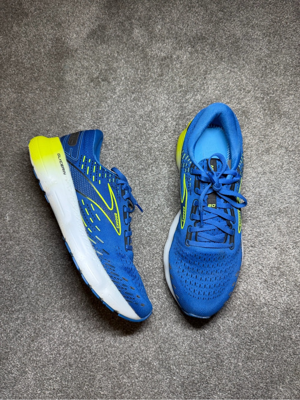 Brooks Glycerin 20 Shoes Mens Size 10.5 Blue Mesh Running Cushioned (NO INSOLES)